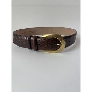 Brighton Belt Womens Small Brown Leather Brass Buckle Croc Embossed Dress